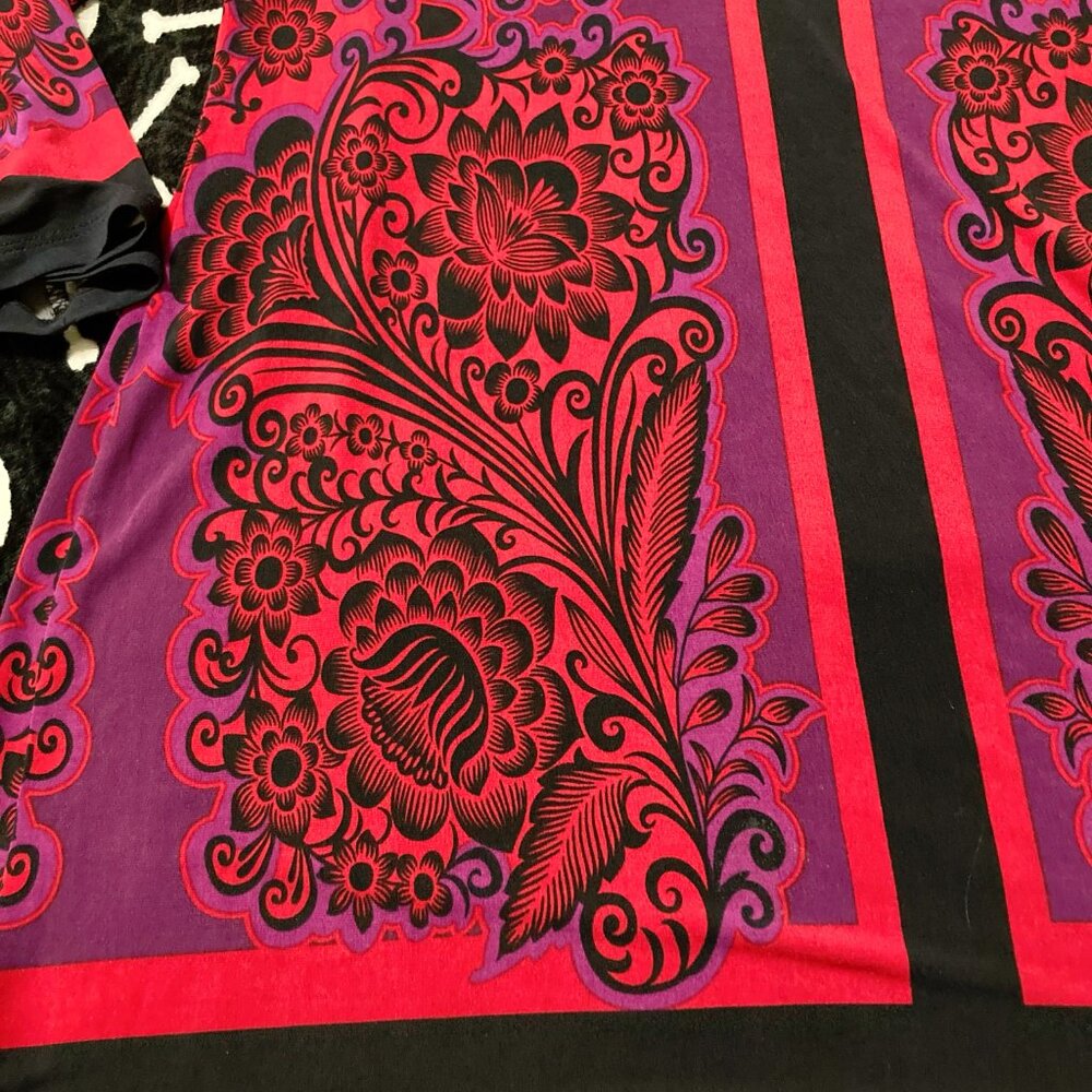 STYLE & CO. Red purple black dark floral stretchy tunic top MEDIUM LARGE shirt - Picture 5 of 13